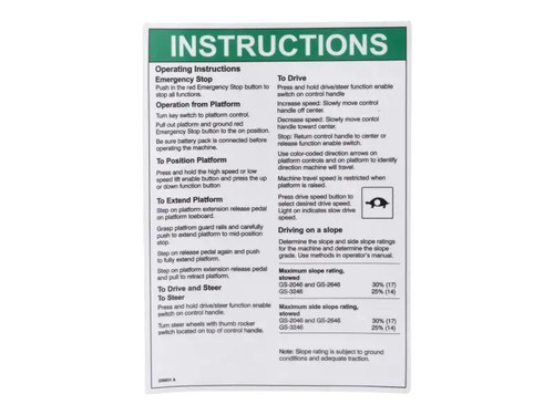 JLG Part # 70042028 | DECAL,OPERATING INSTRUCTIONS, EA