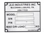 JLG Part # 1001255570 | SN PLATE,VERT DETACHABLE PART, EA