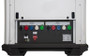 The mobile battery energy storage system highlighting the single interface for easy monitoring of battery charge levels and energy flow, along with the system’s connectors for integration into a hybrid setup.