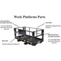 An image showing various components of the MWP 4x116 Work Platform, including the Haugen WPG-1-FR116 Galvanized Front Railing, highlighting the durability and design of each part for easy assembly and enhanced safety.