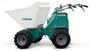 The image shows the Multiquip TB12PE TuffTruk, a compact, walk-behind electric power buggy with a rugged polyethylene tub and four-wheel drive, designed for easy maneuvering in tight jobsite spaces.