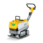 The Wacker Neuson APU3050E Vibratory Reversible Plate is a compact, battery-powered compactor featuring a durable steel protective cover, ergonomic center pole, and integrated transport wheels.