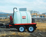 Side view of the Multiquip WTE8C water trailer, showing the full 800-gallon poly tank mounted on a dual-axle trailer.