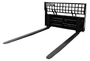 Close view of the 48-inch fork tines on the Haugen hydraulic pallet fork attachment built for 10,000 lb lifting capacity.