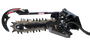 The image shows the Haugen HTM-36x6C Mini/Walk Behind Skid Steer Trencher with a combo chain and adjustable foot, positioned for trenching on clean ground.