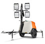 Close-up of the LED light heads, emphasizing high-efficiency lighting, long lifespan, and bright, uniform coverage for construction and outdoor use.
