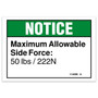 Genie Lift Part # 114008GT - DECAL,NOTICE-SIDE FORCE,50LBS*, EA
