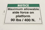 Genie Lift Part # 65309GT - DECAL,NOTICE,SIDE FORCE 90 LBS, EA