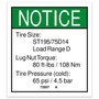 Genie Lift Part # 72897GT - DECAL,NOTICE,TIRE SPECS, EA