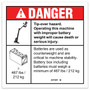 Genie Lift Part # 231441GT - DECAL,DANGER,TIPOVER BATTERY WT, EA