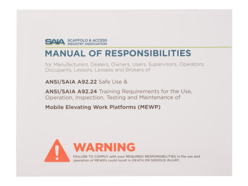 JLG Part # 3128870 | MNL,ANSI A92.22 MEWP SUPPORTED, EA