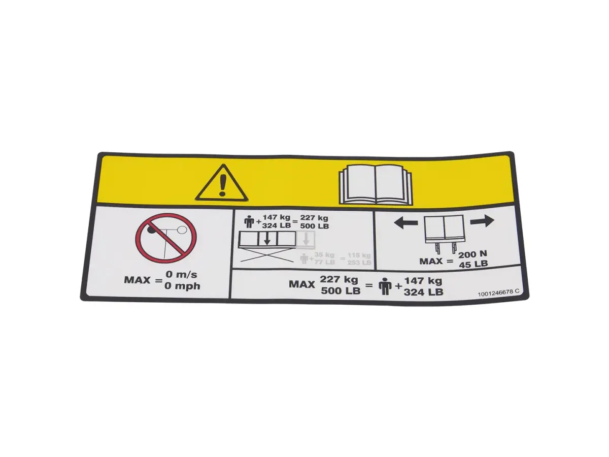 JLG Part # 1001246678 | DECAL,CAPACITY (ES1530L 227KG), EA