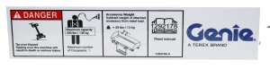 Genie Lift Part # 1293709GT - DECAL,MAX CAPACITY,LIFT TOOLS ACCESS DECK, 300LBS,WRD, EA