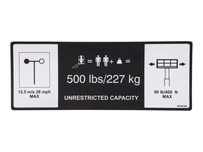 JLG Part # 081081GB | DECAL,ANSI MAX CAPACITY, EA