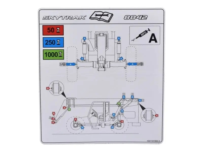 JLG Part # 1001191994 | DECAL,LUBRICATION CHART 8042, EA