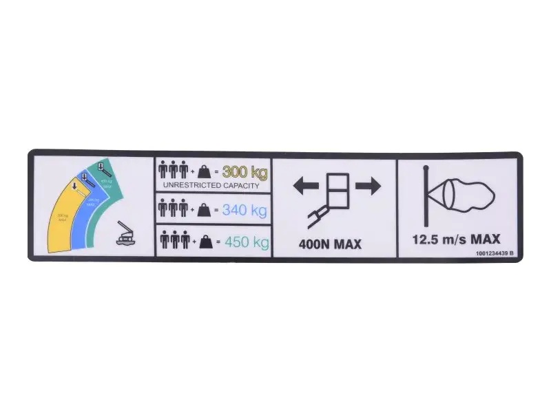 JLG Part # 1001234439 | DECAL,WARNING HI-CAP. (CE), EA