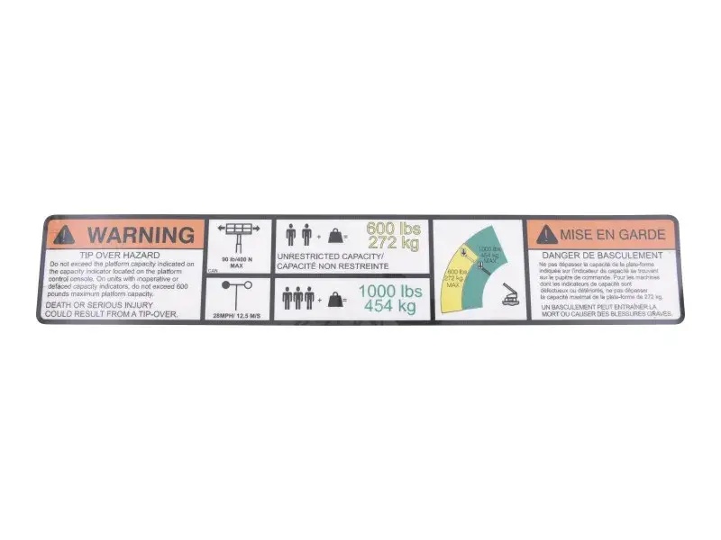 JLG Part # 1001254667 | DECAL,WARNING DUAL CAP., EA