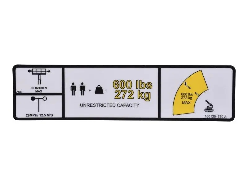 JLG Part # 1001254750 | DECAL,WARNING DUAL CAP., EA