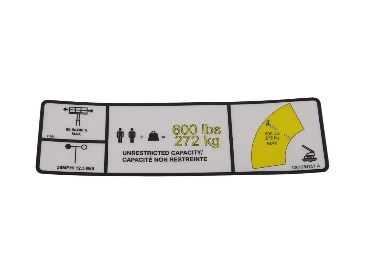 JLG Part # 1001254751 | DECAL,WARNING DUAL CAP., EA