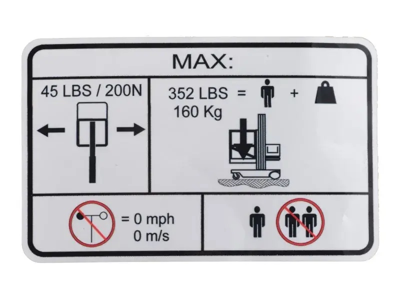 JLG Part # 1001256056 | DECAL,CAPACITY (160KG), EA