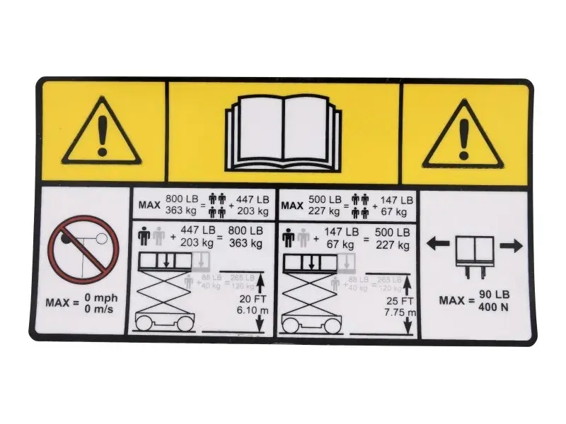 JLG Part # 1001256662 | DECAL,CAPACITY, ANSI, EA