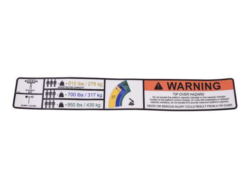 JLG Part # 1001261349 | DECAL,WARNING HI-CAP. (ANSI), EA