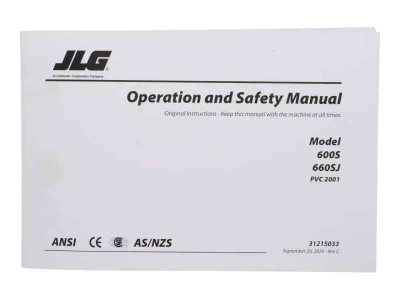 JLG Part # 31215033 | MANUAL,OPS_600S, EA