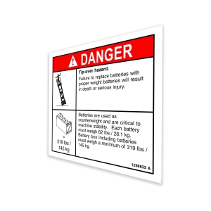 Genie Lift Part # 1298833GT - DECAL, DANGER, TIP-OVER, BATTERY, EA
