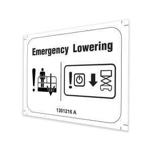 Genie Lift Part # 1301216GT - DECAL, EMERGENCY LOWERING, GS69 DC/BE, EA