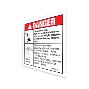 Genie Lift Part # 1297996GT - DECAL, WORD, BATT WEIGHT/TIP OVER, Z45-FE/DC, EA