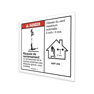 Genie Lift Part # 1301031FRGT - DECAL, DANGER, 40" OUTRIGGER REACH, INDOOR, EA