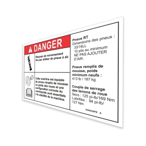 Genie Lift Part # 1299258FRGT - DECAL, DANGER, TIP, GS90 HI FLOAT FOAM FILLED, EA