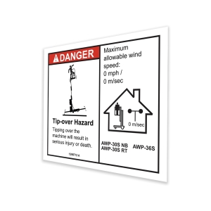 Genie Lift Part # 1298712GT - DECAL, DANGER, 36" OUTRIGGER REACH, INDOOR, EA