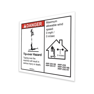 Genie Lift Part # 1298708GT - DECAL, DANGER, 26" OUTRIGGER REACH, INDOOR, EA