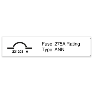 Genie Lift Part # 231203GT - DECAL, 275A FUSE RATING, ANN, EA