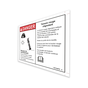 Genie Lift Part # 1301840FRGT - DECAL, DANGER, OVERLOAD, RT SCISSORS, EA