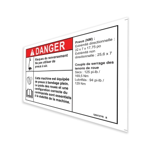Genie Lift Part # 1299757FRGT - DECAL,DANGER,TIP,TIRES, EA