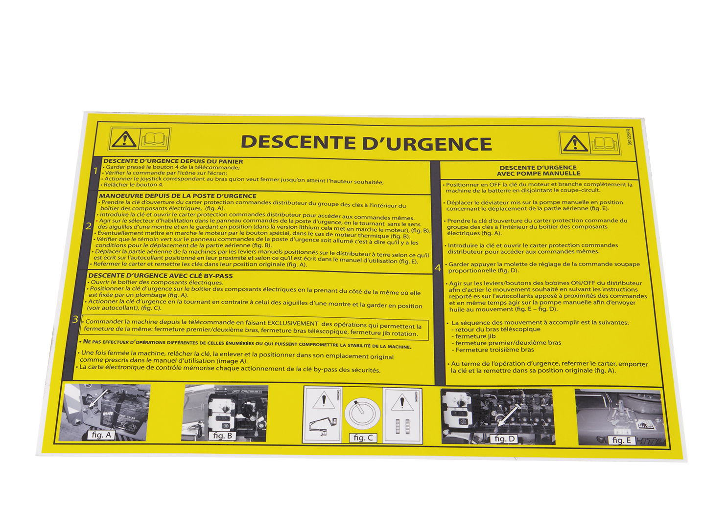 JLG Part # 081226FR | DECAL,MANUAL DECENT FRANCE, EA