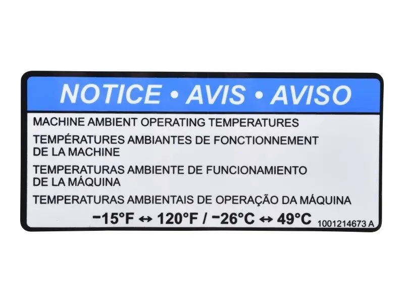 JLG Part # 1001214673 | DECAL,MACHINE AMBIENT TEMP, EA