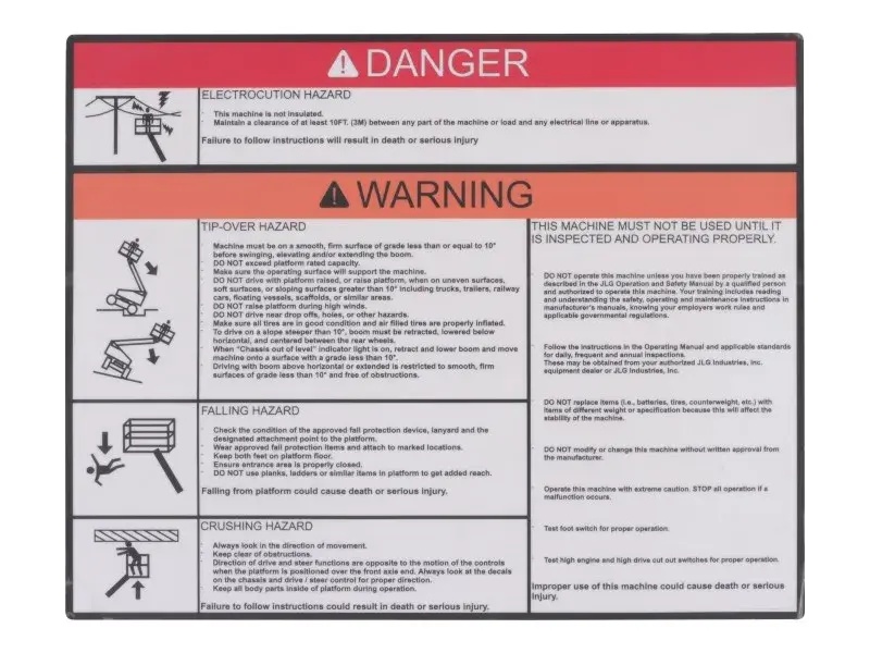 JLG Part # 1001244726 | DECAL,WARNING/DANGER, EA