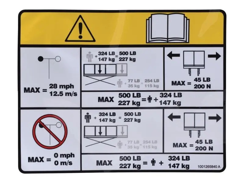 JLG Part # 1001265840 | DECAL,CAPACITY (ES1530L 227KG), EA