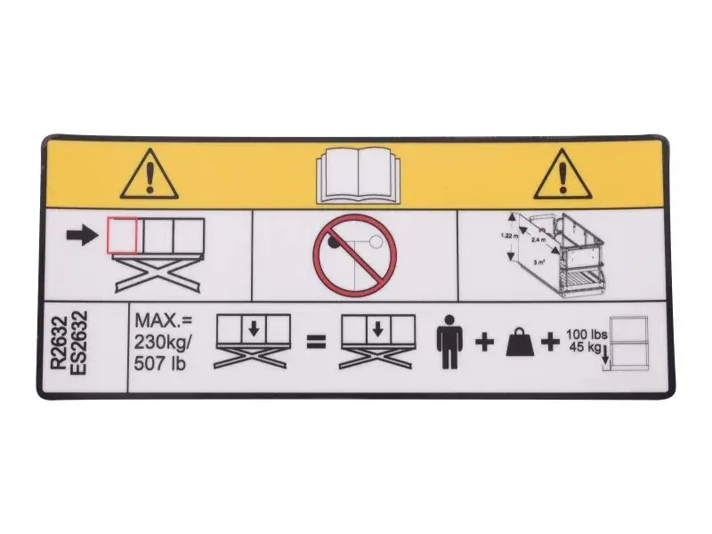 JLG Part # 1001274839 | DECAL,PANEL CARRIER CAPACITY, EA