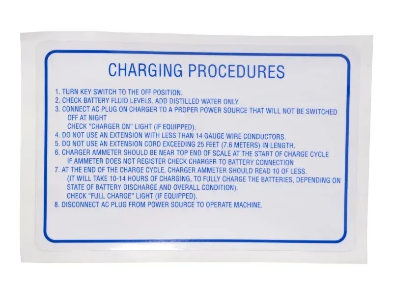 JLG Part # 102912 | SJ-DECAL,CHARGING INSTRUCTIONS, EA