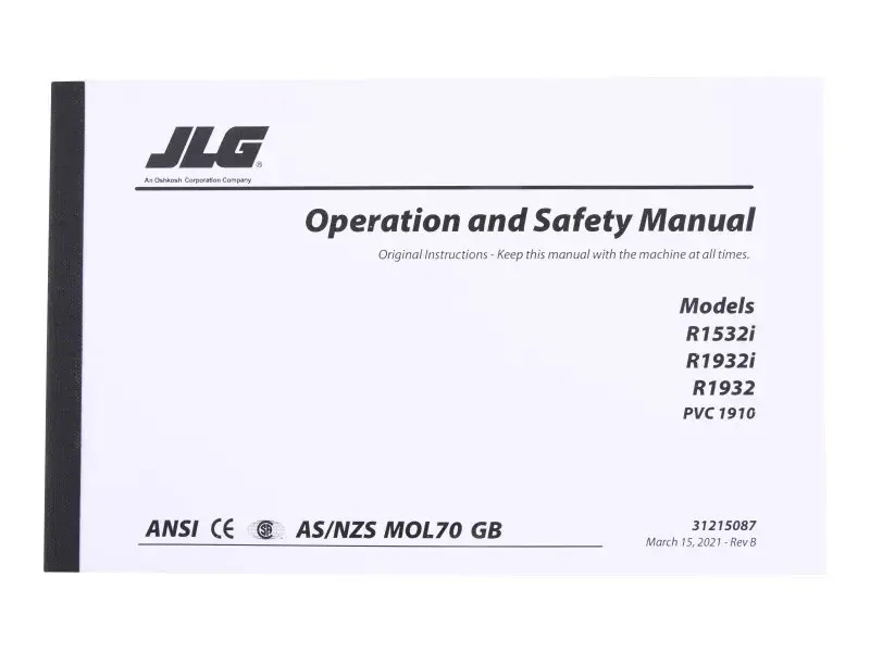 JLG Part # 31215087 | MANUAL,OPS_1532-1932R, EA