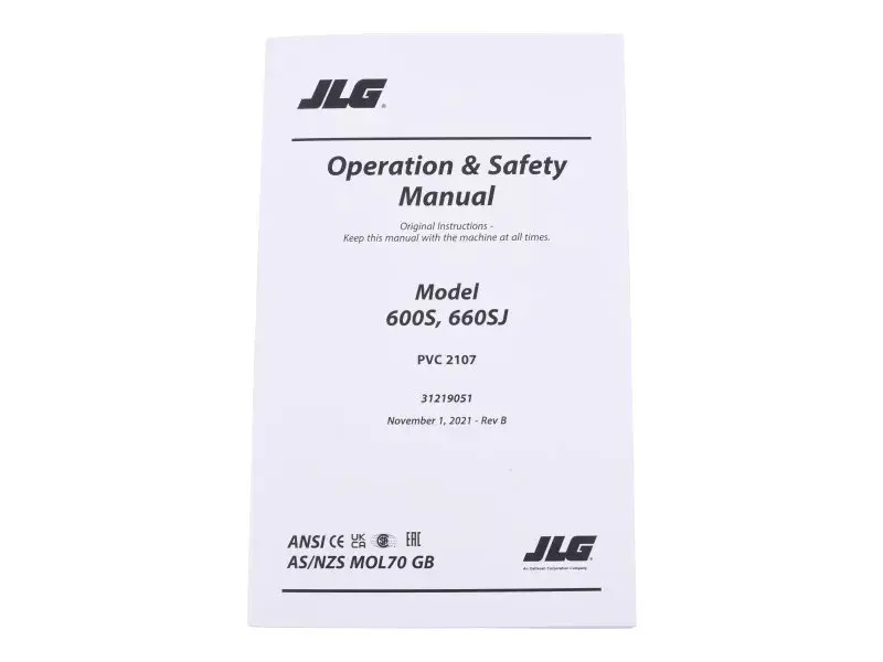 JLG Part # 31219051 | MANUAL,OPS_600S/660SJ_PVC2107, EA