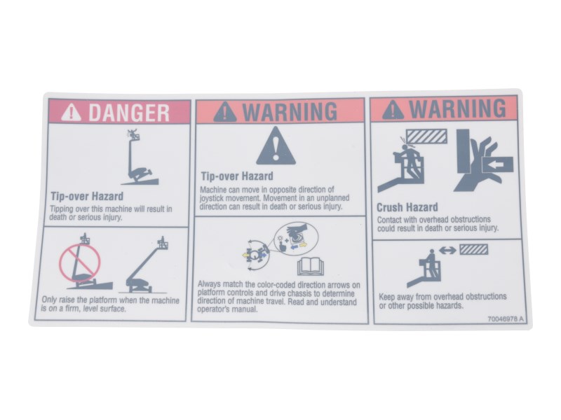 JLG Part # 70046978 | DECAL,WARNING, EA