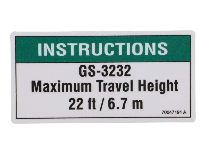 JLG Part # 70047191 | DECAL,INSTRUCTIONS, EA