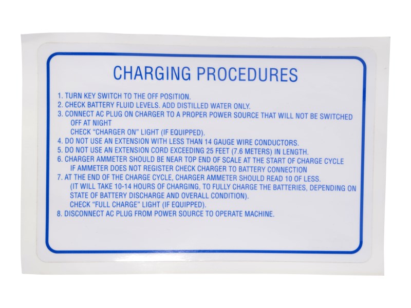 JLG Part # 70048564 | DECAL,CHARGING INSTRUCTIONS, EA