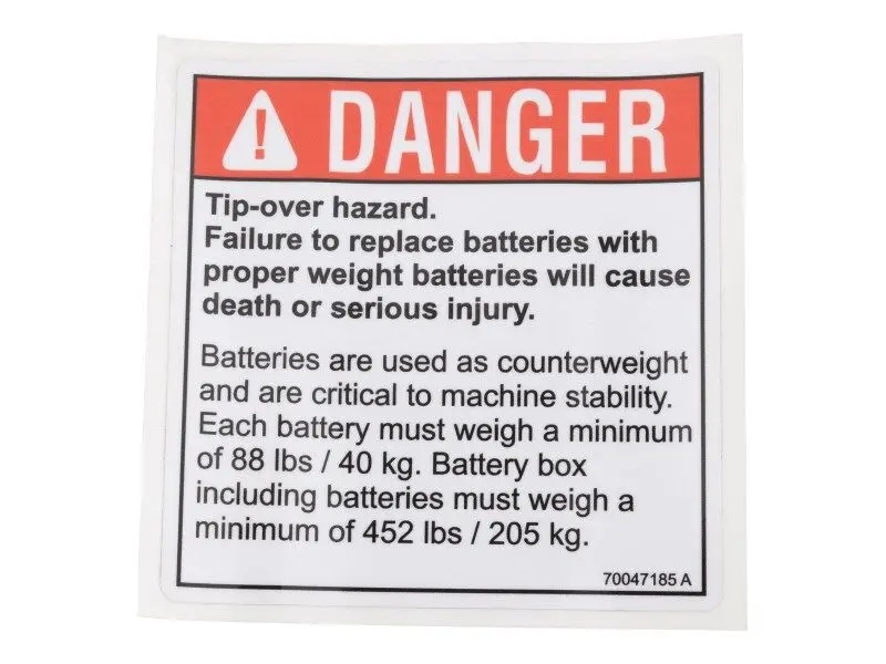 JLG Part # GN40300 | GN-DECAL, TIP OVER DANGER, EA