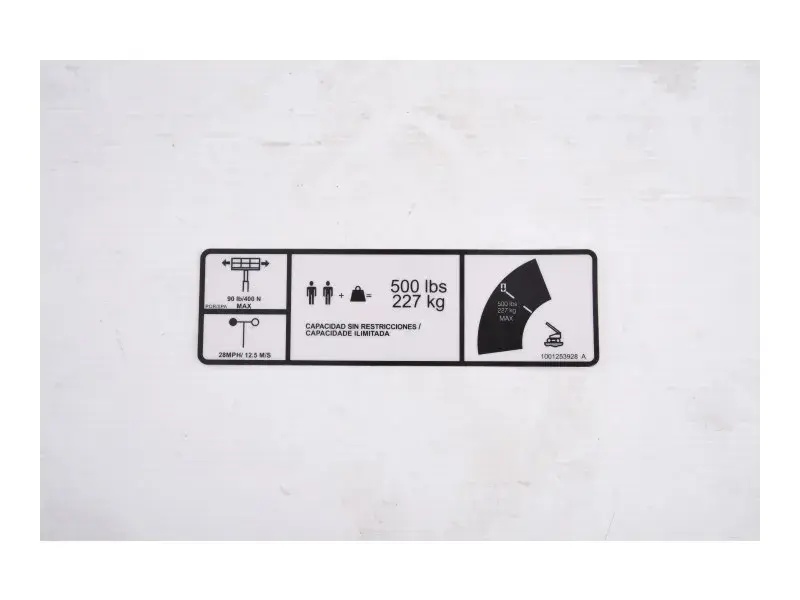JLG Part # 1001253928 | DECAL,WARN SINGLE CAP(POR,SPN), EA